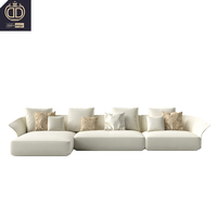 Ensemble de canapés d'angle modulaires de luxe de haute qualité en cuir véritable en forme de L, blanc, meubles de salon, pieds en acier inoxydable, accoudoirs incurvés