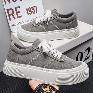 2026 Spring Retro Suede & Canvas Stitching Breathable Thick Sole 5cm <b>Height</b> <b>Increasing</b> Men's Platform Sneakers - Product Image 5