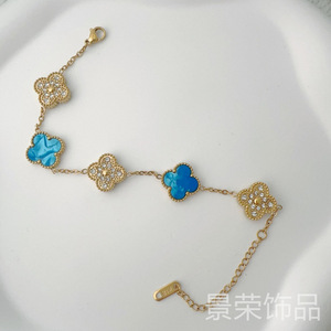 Pulsera <span class=keywords><strong>de</strong></span> Lujo Ligero <span class=keywords><strong>de</strong></span> Alta Gama con Diseño <span class=keywords><strong>de</strong></span> Trébol <span class=keywords><strong>de</strong></span> Cuatro <span class=keywords><strong>Hojas</strong></span> <span class=keywords><strong>de</strong></span> 15 mm, Doble Cara con Ranura Lateral, Chapado en Hierro, 18K, Inoxidable - Product Image 3