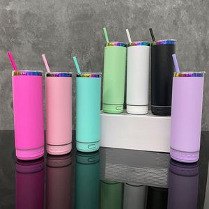 USA Warehouse 20oz Macaron Color Rainbow Plated Underneath 20oz Straight Speaker Smart Music Player Display Tumbler <b>Cups</b> - Product Image 3