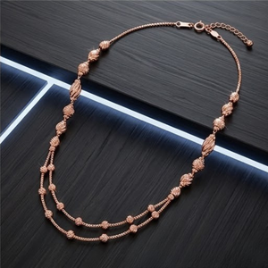 Collier Mala italien en argent 925, finition or rose, chaîne à plusieurs rangs perlée, bijoux de luxe pour femmes - Product Image 4