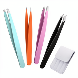 Juego de Pinzas de Acero Inoxidable de 4 Piezas con Punta Inclinada de Gran Precisión, Duraderas, para Depilación de Cejas y Pestañas, Marca Privada al por Mayor - Product Image 1
