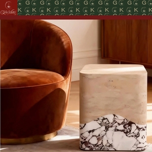 Mesa Auxiliar GOLDKING de Travertino Calacatta Viola, Piedra Beige Púrpura para Sala de Estar o Dormitorio, Diseño Personalizado de Mármol y Piedra Caliza - Product Image 4