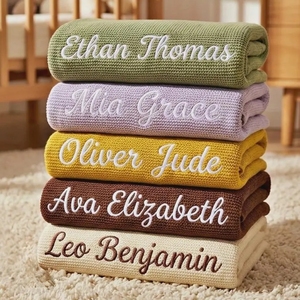 Manta Personalizada con Nombre Bordado, Manta de Punto de Algodón Suave Personalizada para Recién Nacidos, <span class=keywords><strong>Regalo</strong></span> para Baby Shower, <span class=keywords><strong>Regalo</strong></span> de Recuerdo - Product Image 1