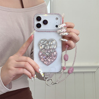 Coque de protection transparente de luxe scintillante avec strass en forme de cœur pour iPhone 18 17 Pro Max 16 15 14 avec dragonne perlée