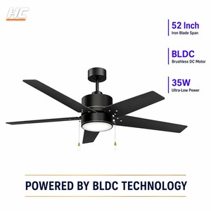 Ventilador de techo LED HC de 52 pulgadas con motor DC, 5 aspas, diseño moderno para sala de estar, montaje empotrado, 5 aspas, color negro - Product Image 1