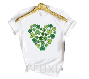 Ucuz fiyat yaz aile ebeveyn-çocuk giysileri karikatür sevimli aşk ST. Patrick günü tasarım unisex yetişkin çocuklar rahat T shirt