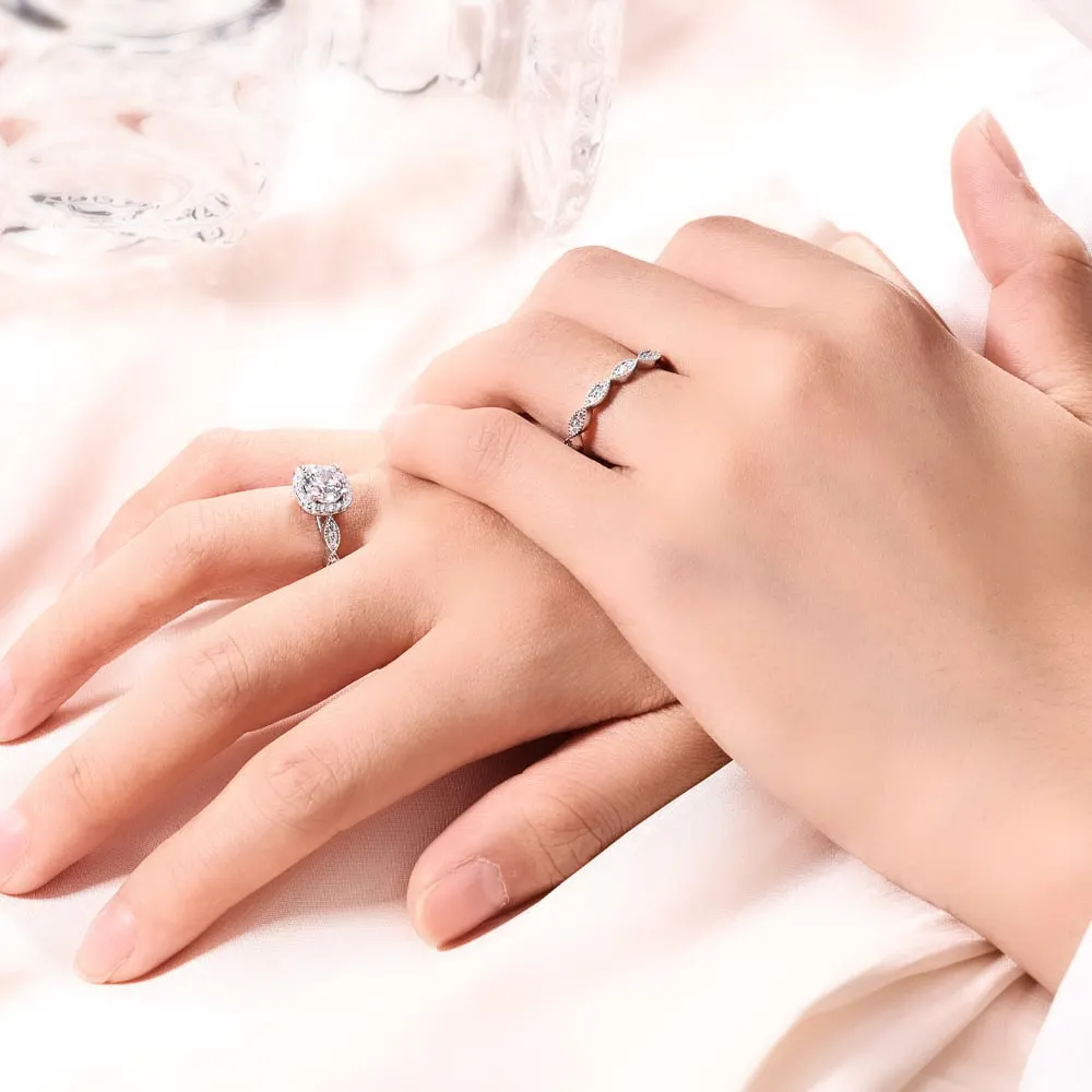 TY perhiasan grosir 925 set cincin pernikahan untuk pasangan pesona pernikahan polos set cincin pernikahan 925 perak murni