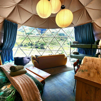 Tentes dôme géodésiques de glamping avec salle de bain, façade vitrée ronde pour hôtels et maisons
