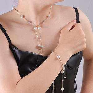 Pearl Necklace And <b>Bracelet</b> <b>Set</b> Imitation Pearl Tassel Design Multi Layer Party Jewelry For Women - Product Image 1