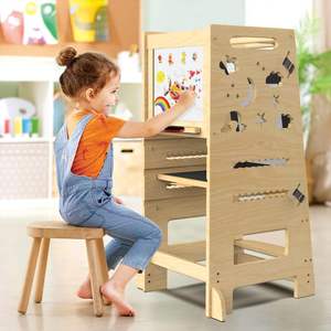 מגדל למידה עומד פעוט מתכוונן מגדל מגדל בטיחות רשת-מגדל למידה פעוטות עץ עם רכבת בטיחות - Product Image 2