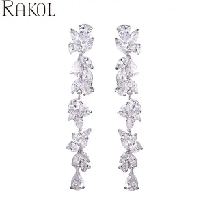 RAKOL EP385 Kristal Mewah CZ Zircon Pernikahan Pengantin Drop Earrings 2023 Top Jual Perak Studs Earrings Jewellery