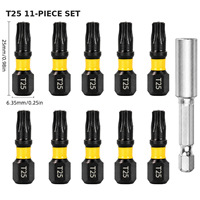 Embout Torx T25 en acier allié S2, antidérapant, résistant aux chocs, magnétique puissant, pour tournevis électriques et tournevis pneumatiques