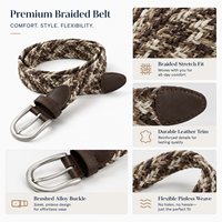 Ceinture décontractée en tricot extensible confortable, respirante, avec sangle en corde tressée et boucle ardillon en alliage, en coton PP, pour usage quotidien avec jeans, chinos et pantalons cargo