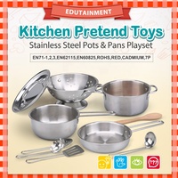 Ensemble de casseroles et poêles en acier inoxydable pour jeu de cuisine pour enfants, avec ustensiles de cuisine, jouets de cuisine pour enfants