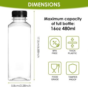 Nueva Botella de Plástico PET Redonda Francesa de 12/16 oz con Tapa y Cepillo para Almacenar Jugos, Café Frío Casero, Smoothies y Leche - Product Image 2