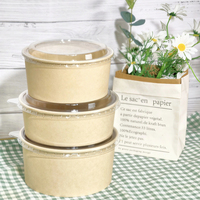 Bol à salade jetable en pulpe de bambou de 1800 ml avec couvercle, récipient alimentaire à emporter