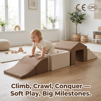 Ensemble de jeu en mousse souple pour enfants : tunnel, toboggan et structure d'escalade, thème nature, certifié CE et CPC, idéal pour l'intérieur