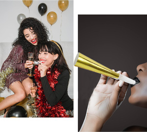 Kit de Décoration du Nouvel An 2025 : Chapeaux, Lunettes, Sifflets et Klaxons en Papier Métallisé pour Fêtes et Carnavals - Product Image 4