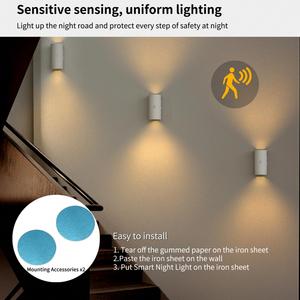 3 Mode Cylinder Magnetic USB Charging Motion and <b>Lights</b> Sensing Smart Night <b>Light</b> Warm White Wall Lamp - Product Image 2