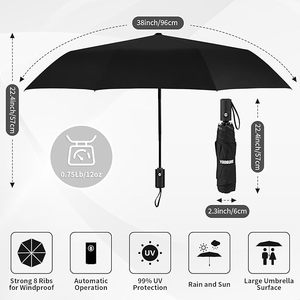 Sombrilla de Exterior Totalmente Automática de Alta Calidad QX, Logotipo Personalizado, Diseño Moderno de Tres Pliegues, Pongee, 95 cm de Diámetro, Varillas de Fibra de Vidrio - Product Image 4