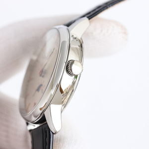 Montre élégante de qualité supérieure avec fonction phases de lune, boîtier en acier inoxydable blanc, bracelet en <span class=keywords><strong>cuir</strong></span> véritable, unisexe, mode sport, résistante à l'eau - Product Image 5