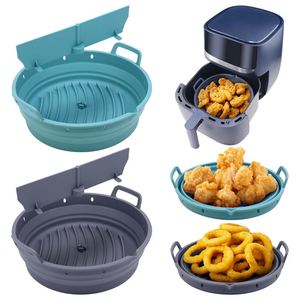 Custom 8.5 Inch 22CM Reusable Non-stick Silicone Oven Baking <b>Tray</b> Foldable Pan Air Fryer <b>Basket</b> Air Fryers Liner Silicone Pot - Product Image 1