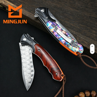 Couteau pliant en acier de Damas avec manche en coquille, couteau de survie d'extérieur, couteau de poche utilitaire, EDC, camping, chasse