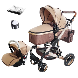 Poussette bébé 3-en-1 en promotion, châssis en alliage d'aluminium, repose-pieds réversibles, siège auto, siège haute, pliable, sac à couches, poignée en PU - Product Image 3