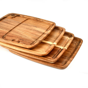 Juego de bandejas de servir de madera de acacia, paquete de 4, bandeja rectangular de madera para servir alimentos - Product Image 3