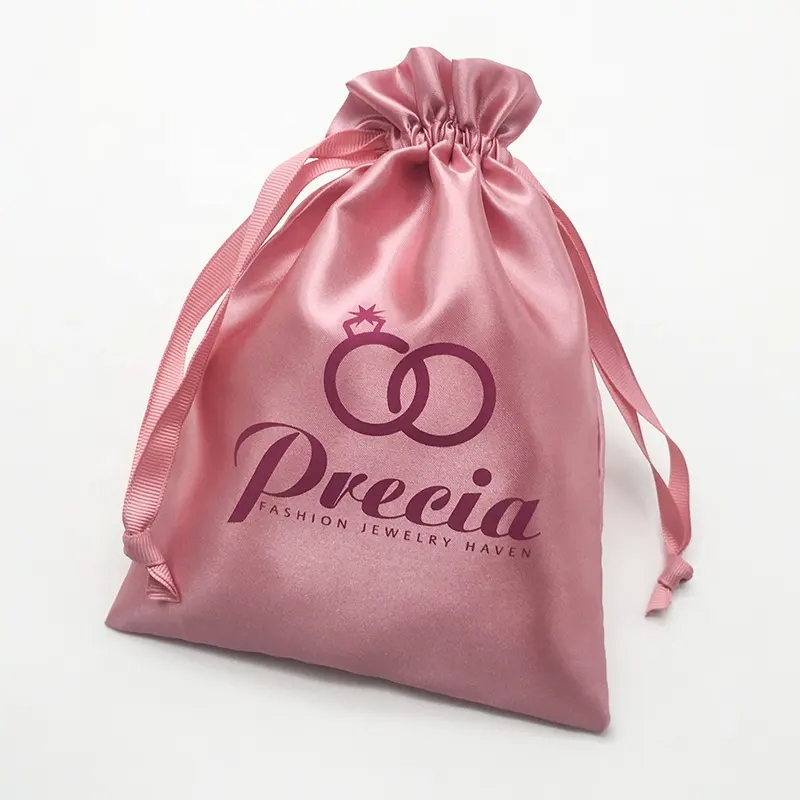 Özel Private Label İpli demetleri ipek ambalaj saten hediye çantası takı kılıfı logo ile