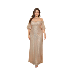 فستان سهرة أنيق للنساء بمقاس كبير، بتصميم حورية البحر ومزين بالترتر، مكشوف الأكتاف والظهر بأكمام منفوخة ومثير للحفلات - Product Image 1