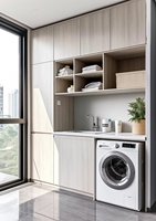 Rak Dinding Modular untuk Laundry dengan Meja Batu Tahan Noda dan Penyimpanan Tersembunyi untuk Apartemen Kecil, Balkon, atau Ruang Cuci