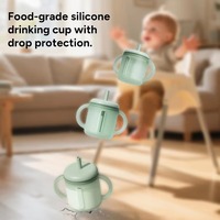 Gobelet isotherme pliable en silicone JUNVOY à double poignée et paille, 180 ml, isolation thermique 0-6 heures, style minimaliste tendance