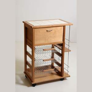 Chariot de cuisine moderne en bois de hêtre massif de haute qualité MASLEGNO avec porte-pain et porte-bouteilles, roues en plastique pour le rangement quotidien - Product Image 1
