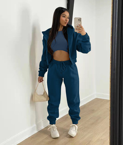 Trending Hot Clothing Tank Top <strong>Knit</strong> Hoodies Casual Pants Velvet <strong>Jogger</strong> 3 Piece Set <strong>Women</strong> - Product Image 2