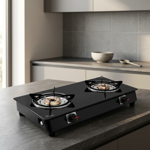 Table de cuisson à gaz élégante en verre trempé à 2 brûleurs, double anneau, pour usage en cuisine, vente en gros B2B, plaque de cuisson en céramique, Inde - Product Image 4