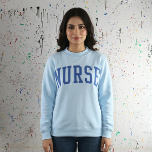 Sudadera de cuello alto NURSE de algodón azul claro, sudadera gris con apliques bordados de cuello ancho, CLUSH SPORTS - Product Image 1