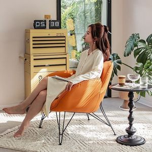 Modern Lounge Chair Cream Fabric Foam Filled Soft Seat Living Room Chair - Product Image 2