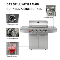 Barbecue à gaz de luxe 5 brûleurs en fonte avec brûleur latéral en maille, support à pains et grille en acier inoxydable, alimenté au propane