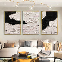 HAOWAI OEM/ODM Tableaux texturés noir et blanc Art mural texturé acrylique blanc Peintures abstraites minimalistes abstraites noires