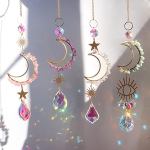 Премиальный натуральный хрустальный подвесной декор «Луна и Звезда» с колокольчиками, украшение из камня и кристаллов для дома и сада - Product Image 1