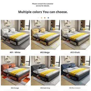 Letto Moderno in Tessuto e Pelle con Massaggio, Contenitore, Arredamento per Casa, Letto Matrimoniale con 2 Cassetti Multifunzionale per Camera da Letto e Hotel - Product Image 4