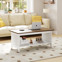 Table basse en mélamine personnalisée, style farmhouse blanc, table centrale de salon avec étagère de rangement, vente en gros d'usine OEM ODM