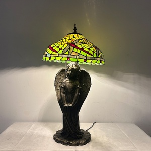 LongHuiJing Dragonfly Antique Stained Glass Table Lamp with 16-Inch Lamphade Flexible & Simple Design AC E26 LED Desk Lamp - Product Image 1
