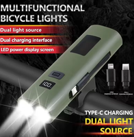 Lampe avant de vélo LED ABS rechargeable par USB Green Light 1000LM, lumière du jour, indice de protection IP65, faisceau réglable 800-900M, batterie 18650, rouge