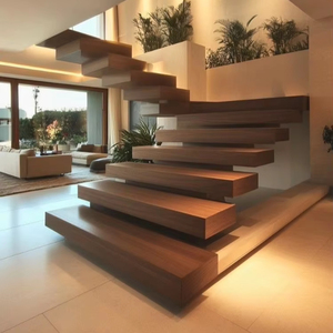 Cầu Thang Gỗ nổi hiện đại với lan can kính và hỗ trợ thép ẩn cho không gian nội thất mở - Product Image 1