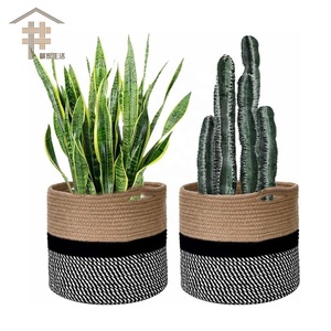 New design modern home water hyacinth jute Other basket with handles woven Sundry organization cotton rope plant storage basket