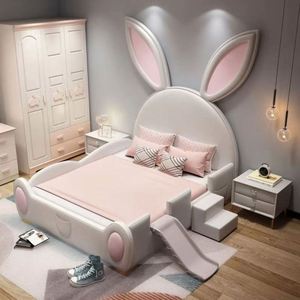 Dreamy Rabbit New Comfortable Wood Kids <b>Bed</b> Modern Cute Cartoon Full Drawer Storage <b>with</b> Cotton Upholstery for Girls Bedroom - Product Image 3