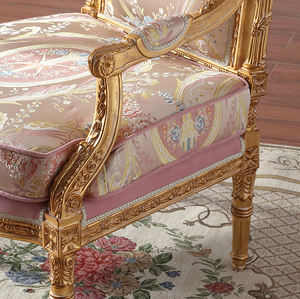 Ghế tựa lưng cao bằng gỗ nguyên khối chạm khắc cổ điển, bọc vải, sang trọng, dành cho phòng khách - Product Image 6